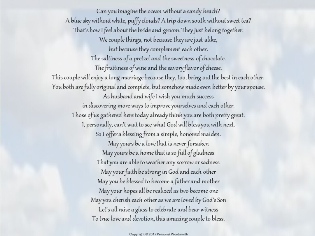 Can You Imagine Maid of Honor Speech and Wedding Blessing by